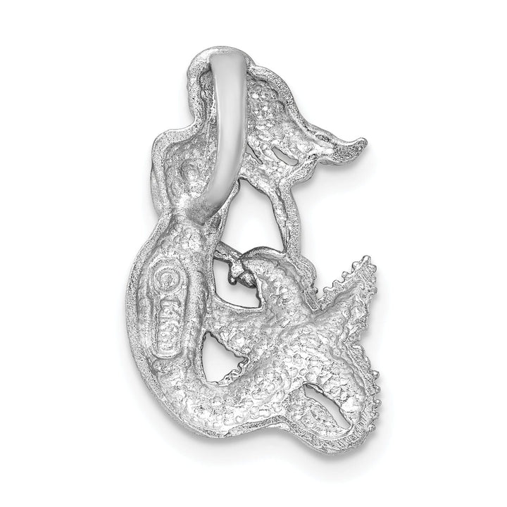 Lovely Rita's Pendants & Charms 14K White Gold Satin, Diamond-Cut Finish Solid Open Back Mermaid Chain Slide Pendant Fits up to 4mm Fancy Omega