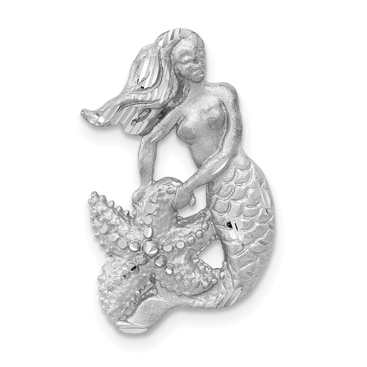 Lovely Rita's Pendants & Charms 14K White Gold Satin, Diamond-Cut Finish Solid Open Back Mermaid Chain Slide Pendant Fits up to 4mm Fancy Omega
