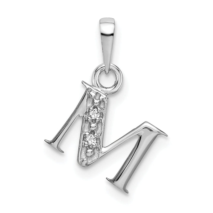Lovely Rita's Pendants & Charms 14K White Gold Small 0.01CT Diamond Letter M Initial Block Pendant