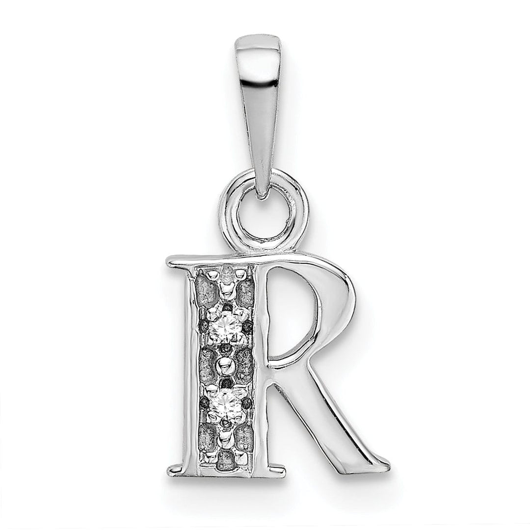 Lovely Rita's Pendants & Charms 14K White Gold Small 0.01CT Diamond Letter R Initial Block Pendant