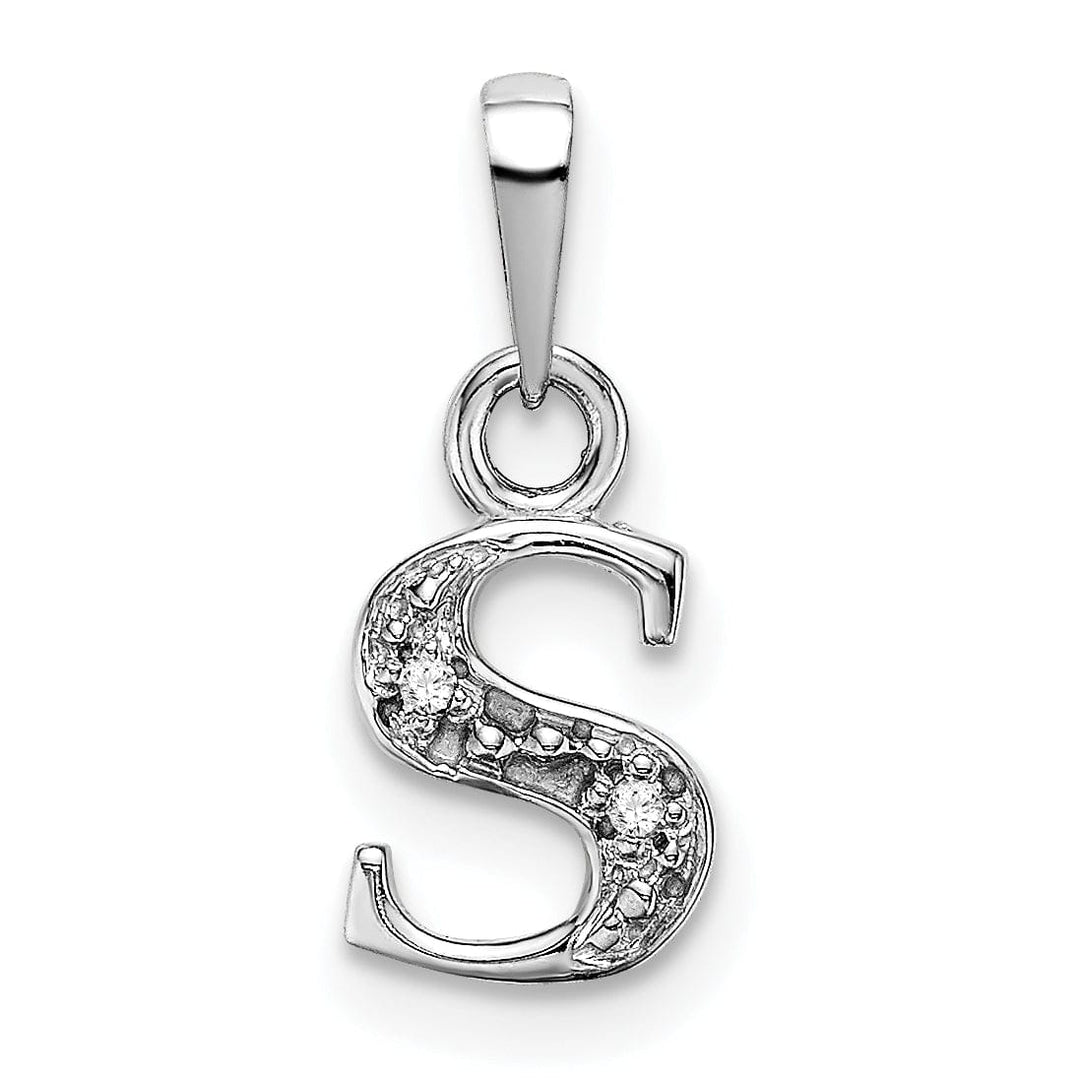 Lovely Rita's Pendants & Charms 14K White Gold Small 0.01CT Diamond Letter S Initial Block Pendant