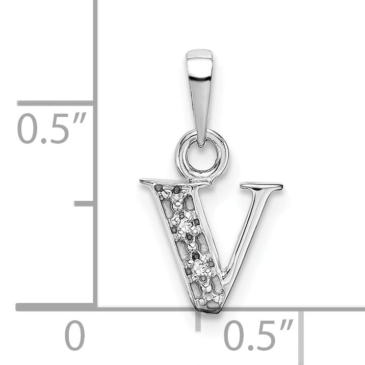 Lovely Rita's Pendants & Charms 14K White Gold Small 0.01CT Diamond Letter V Initial Block Pendant