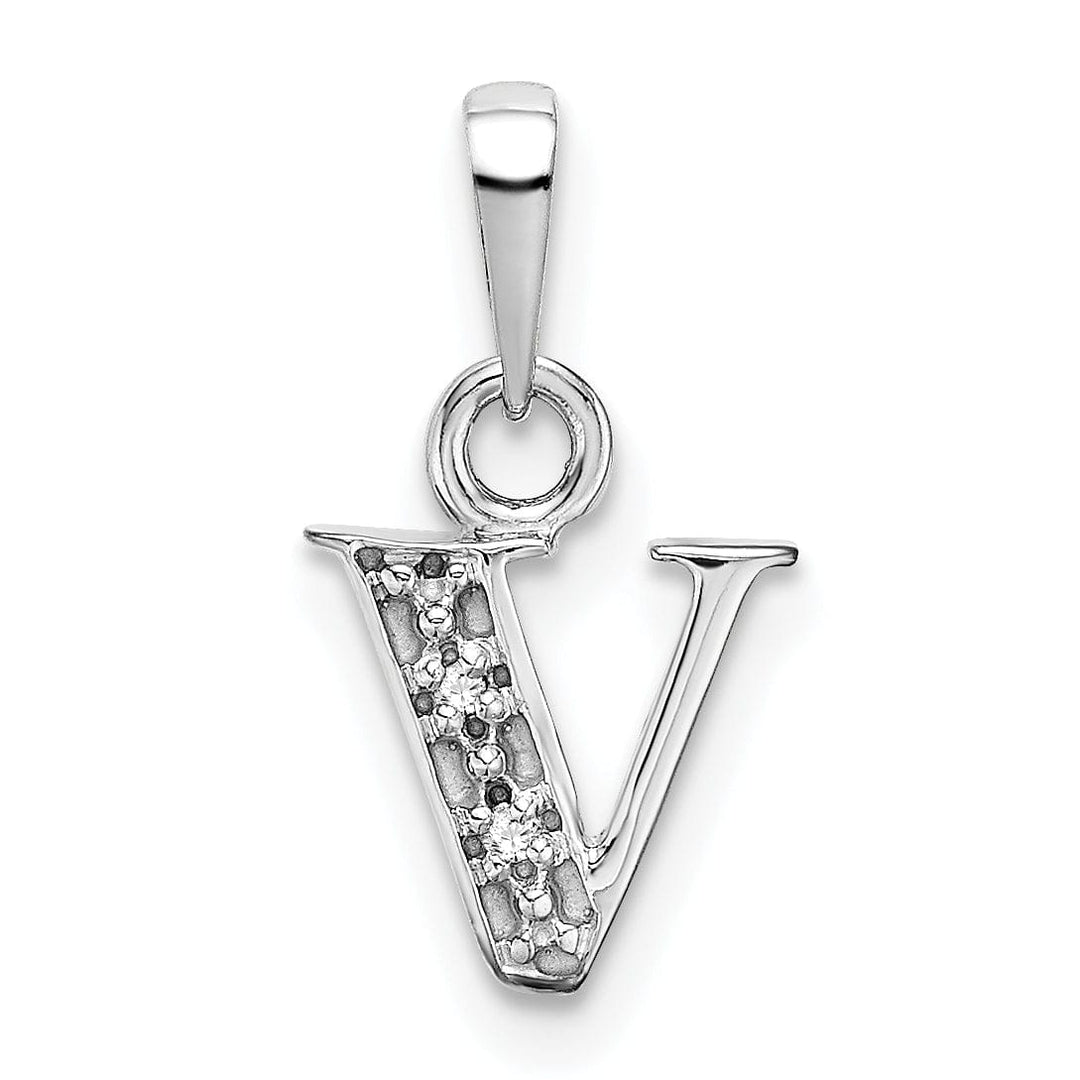 Lovely Rita's Pendants & Charms 14K White Gold Small 0.01CT Diamond Letter V Initial Block Pendant