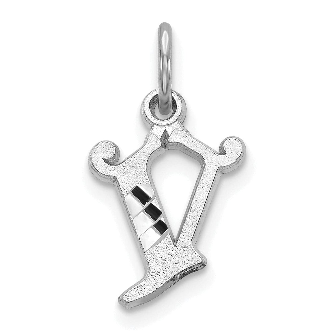 Lovely Rita's Pendants & Charms 14k White Gold  Small Script Design Letter V Initial Charm Pendant