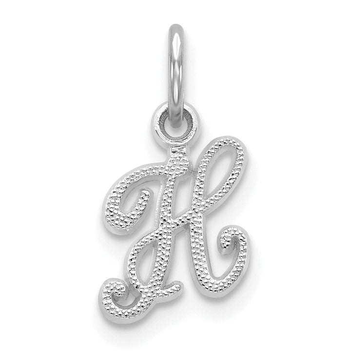 Lovely Rita's Pendants & Charms 14K White Gold Small Size Casted Script Design Letter H Initial Charm Pendant