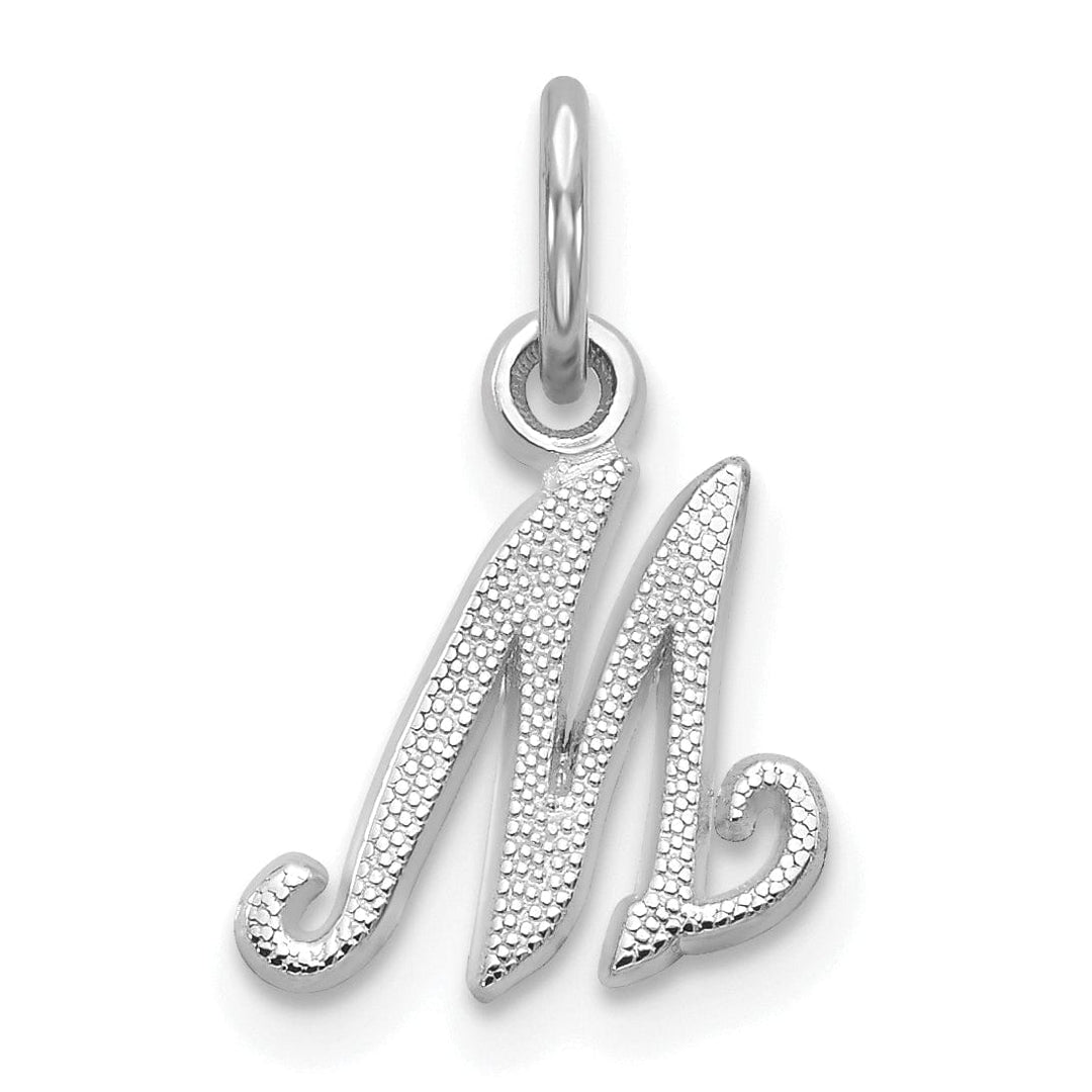 Lovely Rita's Pendants & Charms 14K White Gold Small Size Casted Script Design Letter M Initial Charm Pendant