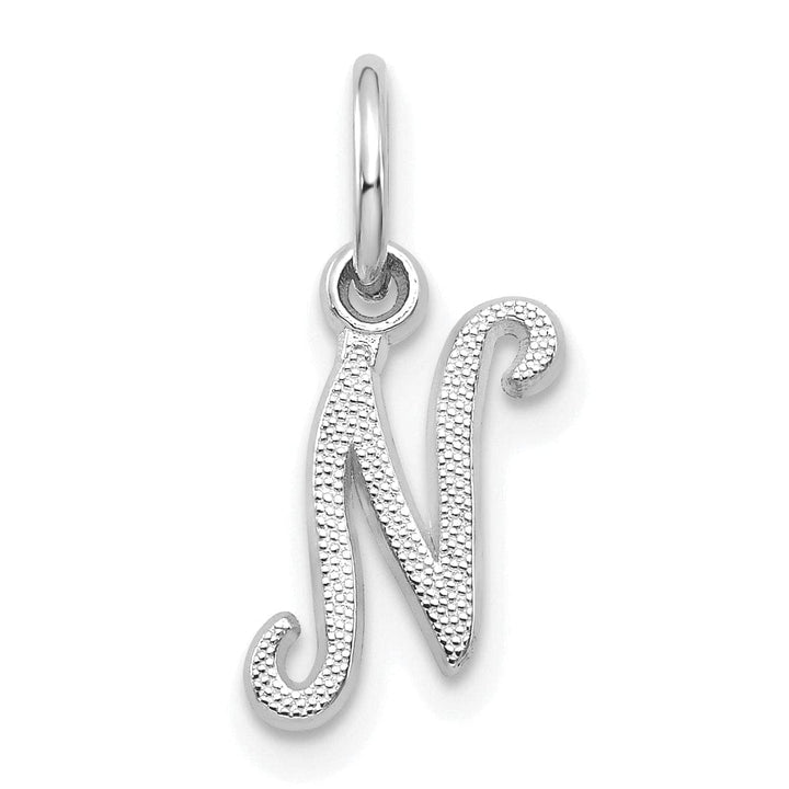 Lovely Rita's Pendants & Charms 14K White Gold Small Size Casted Script Design Letter N Initial Charm Pendant