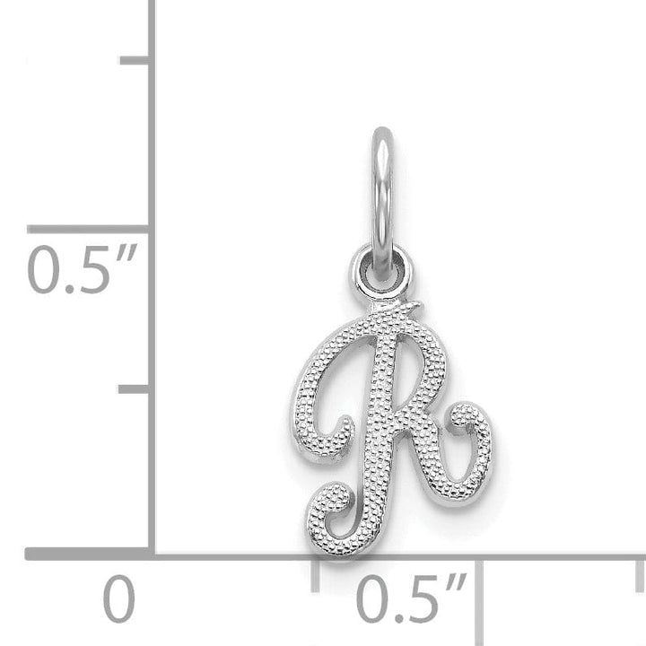 Lovely Rita's Pendants & Charms 14K White Gold Small Size Casted Script Design Letter R Initial Charm Pendant