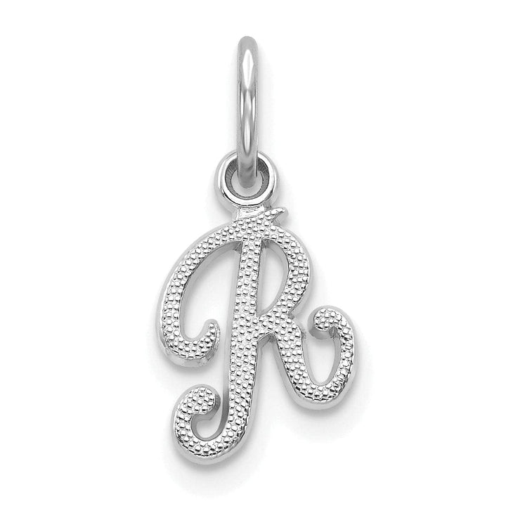 Lovely Rita's Pendants & Charms 14K White Gold Small Size Casted Script Design Letter R Initial Charm Pendant