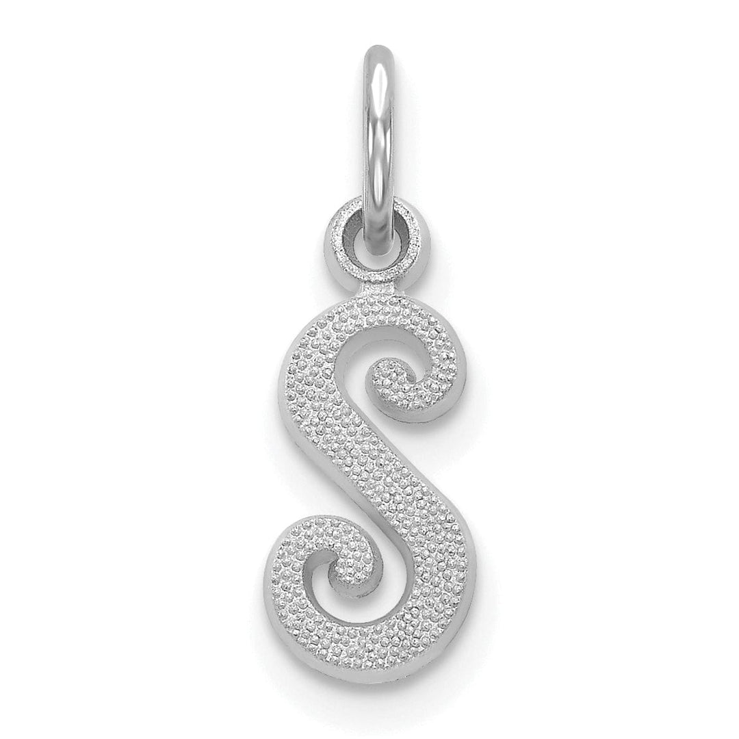 Lovely Rita's Pendants & Charms 14K White Gold Small Size Casted Script Design Letter S Initial Charm Pendant