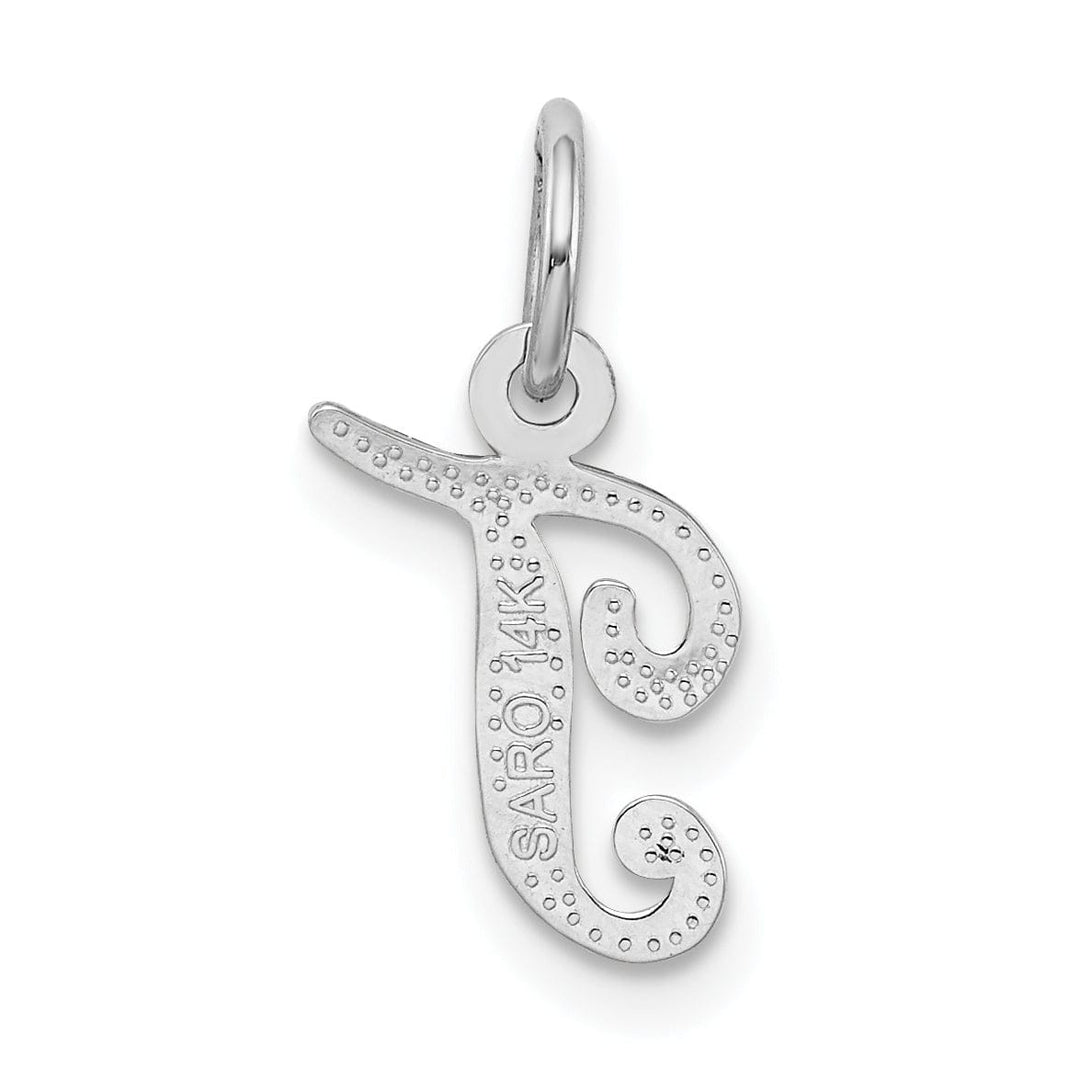 Lovely Rita's Pendants & Charms 14K White Gold Small Size Casted Script Design Letter T Initial Charm Pendant
