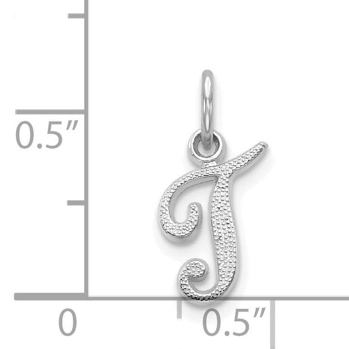 Lovely Rita's Pendants & Charms 14K White Gold Small Size Casted Script Design Letter T Initial Charm Pendant