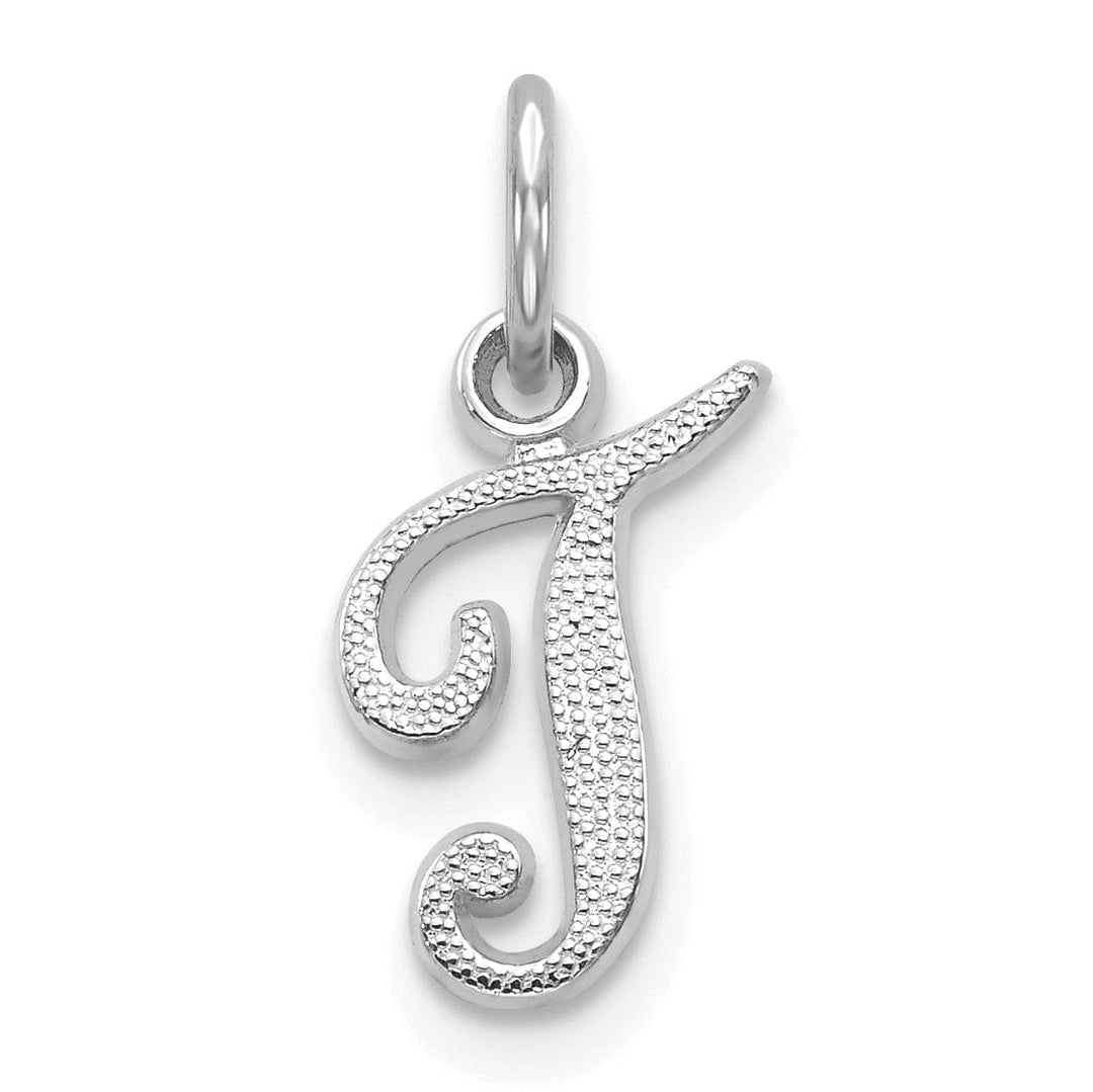 Lovely Rita's Pendants & Charms 14K White Gold Small Size Casted Script Design Letter T Initial Charm Pendant