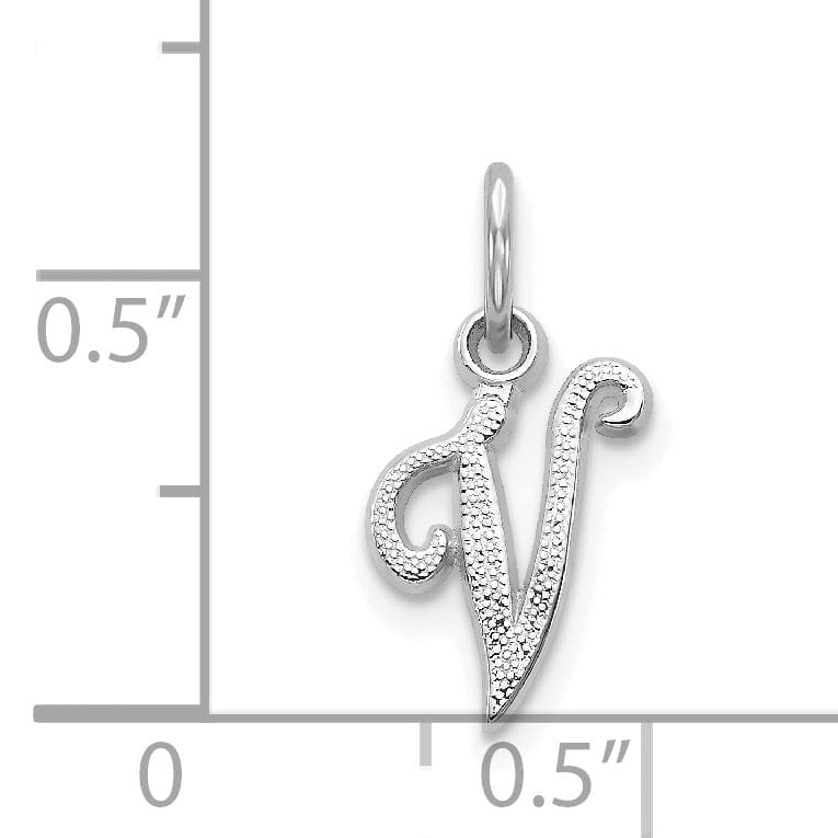 Lovely Rita's Pendants & Charms 14K White Gold Small Size Casted Script Design Letter V Initial Charm Pendant