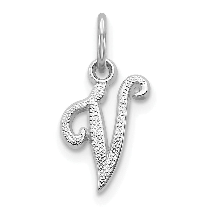 Lovely Rita's Pendants & Charms 14K White Gold Small Size Casted Script Design Letter V Initial Charm Pendant