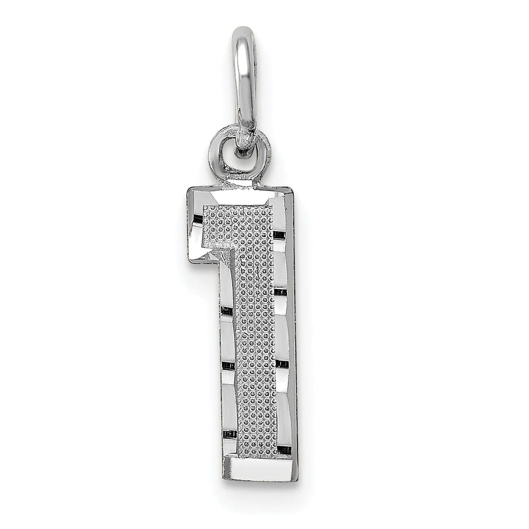 Lovely Rita's Pendants & Charms 14k White Gold Small Size Diamond Cut Texture Finish Number 1 Charm Pendant