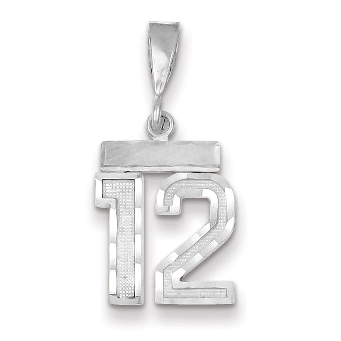 Lovely Rita's Pendants & Charms 14k White Gold Small Size Diamond Cut Texture Finish Number 12 Charm Pendant