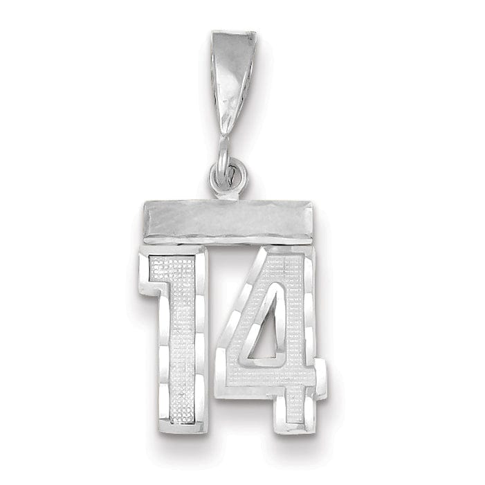Lovely Rita's Pendants & Charms 14k White Gold Small Size Diamond Cut Texture Finish Number 14 Charm Pendant