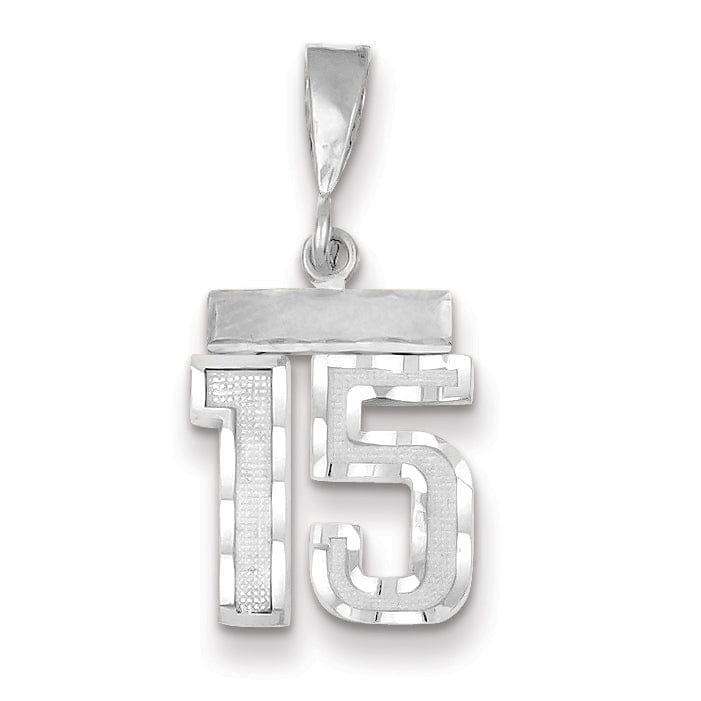 Lovely Rita's Pendants & Charms 14k White Gold Small Size Diamond Cut Texture Finish Number 15 Charm Pendant