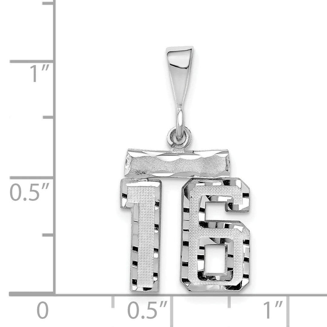 Lovely Rita's Pendants & Charms 14k White Gold Small Size Diamond Cut Texture Finish Number 16 Charm Pendant