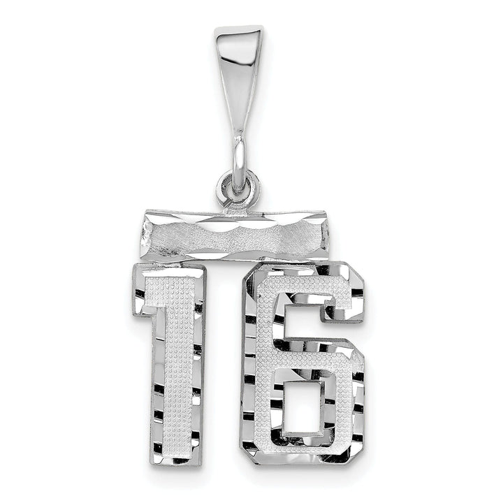 Lovely Rita's Pendants & Charms 14k White Gold Small Size Diamond Cut Texture Finish Number 16 Charm Pendant