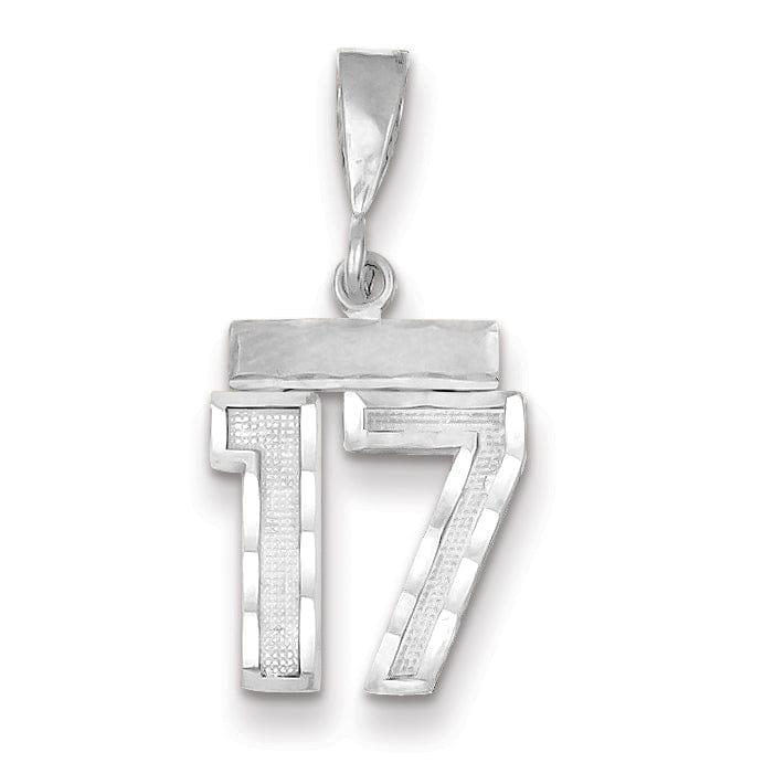 Lovely Rita's Pendants & Charms 14k White Gold Small Size Diamond Cut Texture Finish Number 17 Charm Pendant
