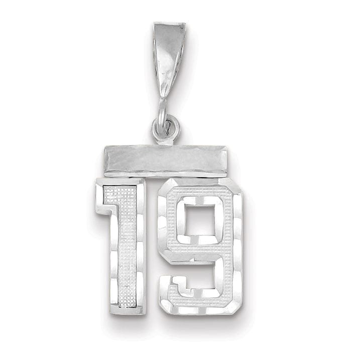 Lovely Rita's Pendants & Charms 14k White Gold Small Size Diamond Cut Texture Finish Number 19 Charm Pendant
