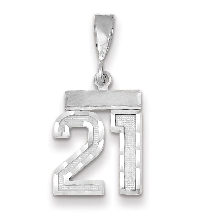 Lovely Rita's Pendants & Charms 14k White Gold Small Size Diamond Cut Texture Finish Number 21 Charm Pendant