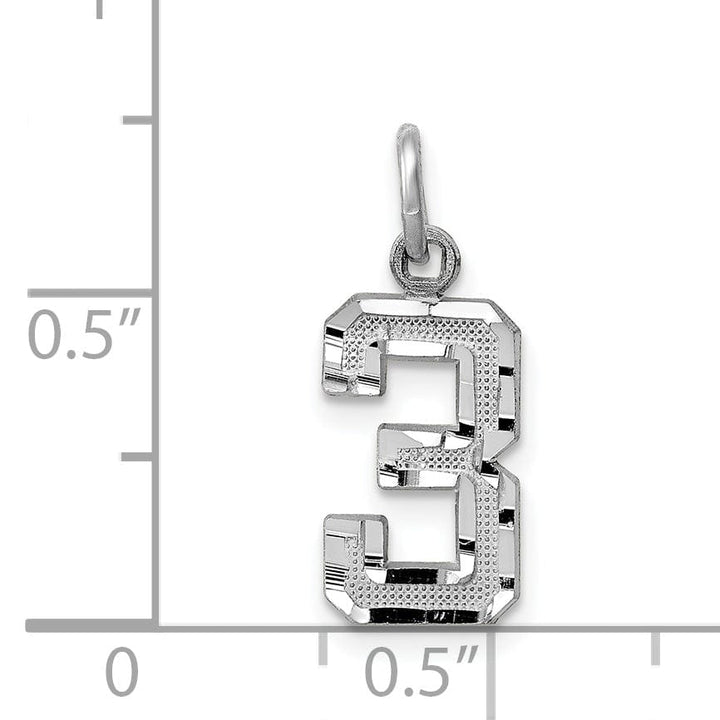 Lovely Rita's Pendants & Charms 14k White Gold Small Size Diamond Cut Texture Finish Number 3 Charm Pendant