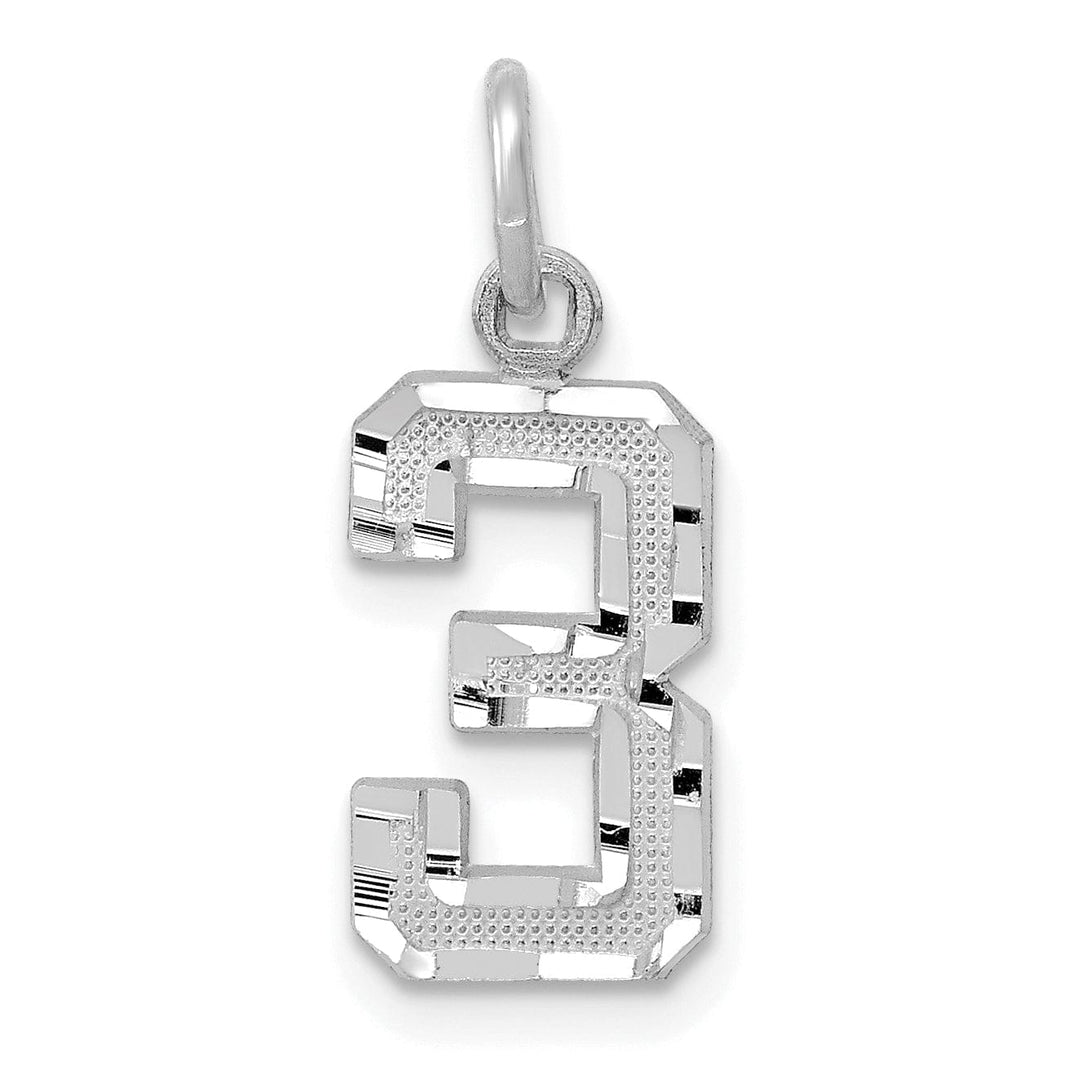 Lovely Rita's Pendants & Charms 14k White Gold Small Size Diamond Cut Texture Finish Number 3 Charm Pendant
