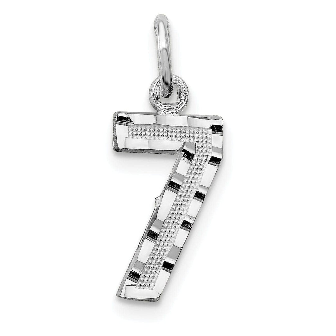 Lovely Rita's Pendants & Charms 14k White Gold Small Size Diamond Cut Texture Finish Number 7 Charm Pendant