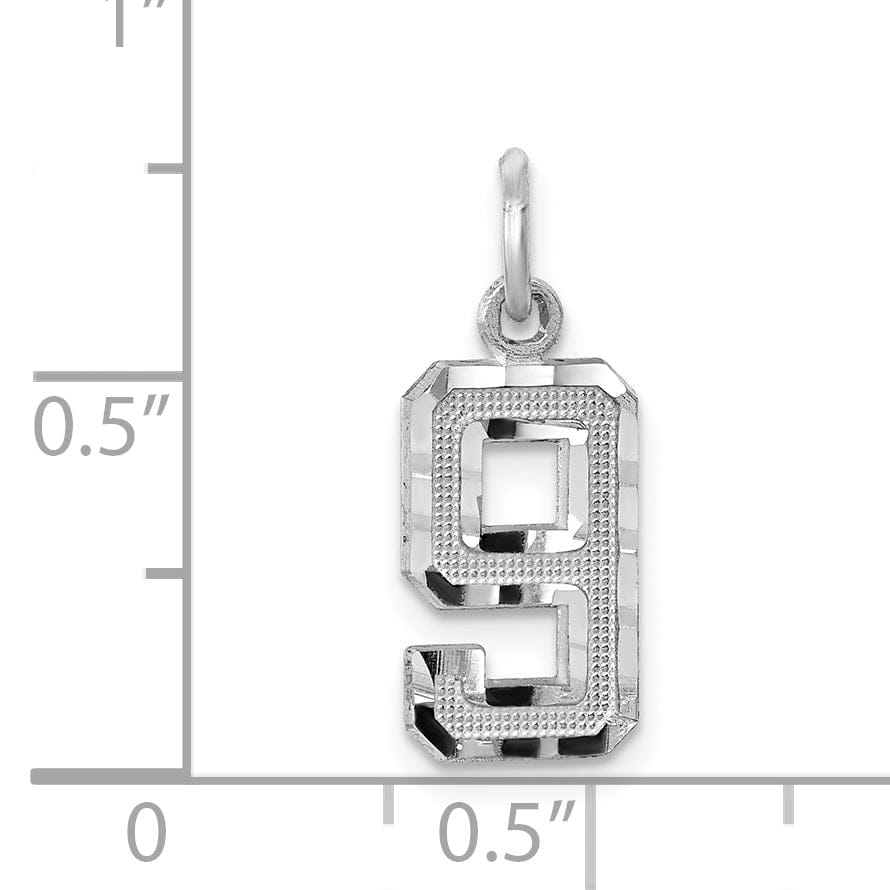 Lovely Rita's Pendants & Charms 14k White Gold Small Size Diamond Cut Texture Finish Number 9 Charm Pendant