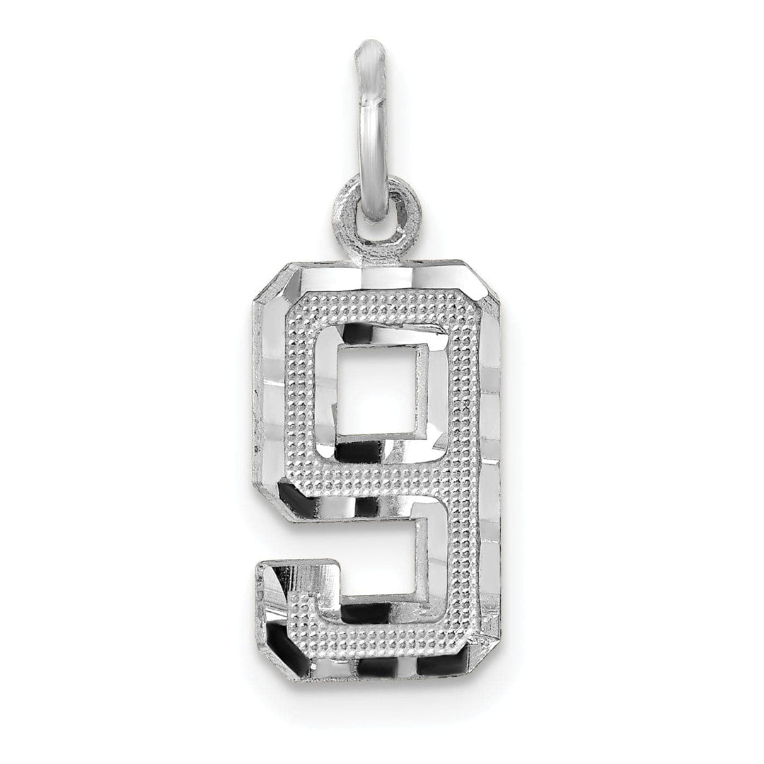 Lovely Rita's Pendants & Charms 14k White Gold Small Size Diamond Cut Texture Finish Number 9 Charm Pendant