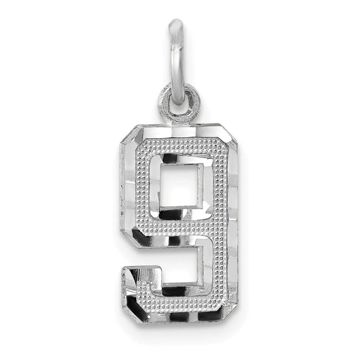 Lovely Rita's Pendants & Charms 14k White Gold Small Size Diamond Cut Texture Finish Number 9 Charm Pendant