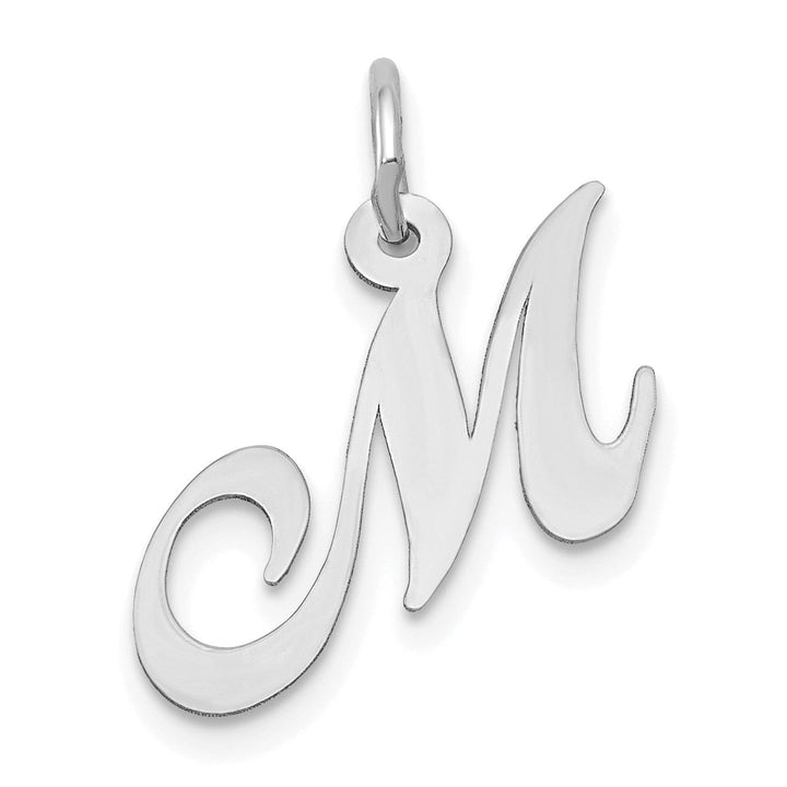 Lovely Rita's Pendants & Charms 14K White Gold Small Size Fancy Script Letter M Initial Pendant