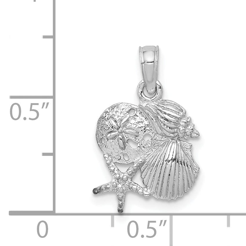 Lovely Rita's Pendants & Charms 14k White Gold Soild Textured Polished Finish Mini Size Four Shell Cluster Charm Pendant