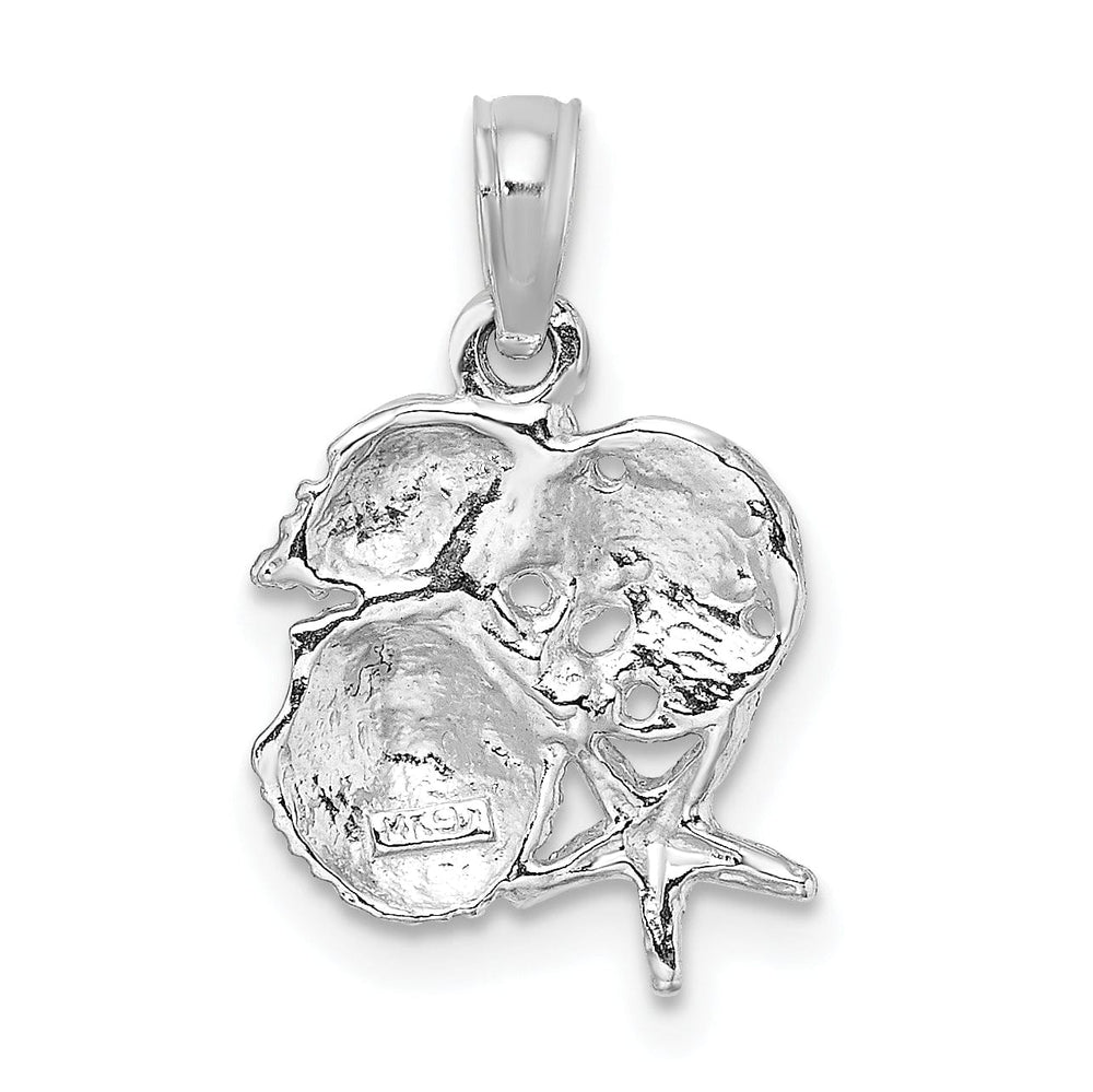 Lovely Rita's Pendants & Charms 14k White Gold Soild Textured Polished Finish Mini Size Four Shell Cluster Charm Pendant