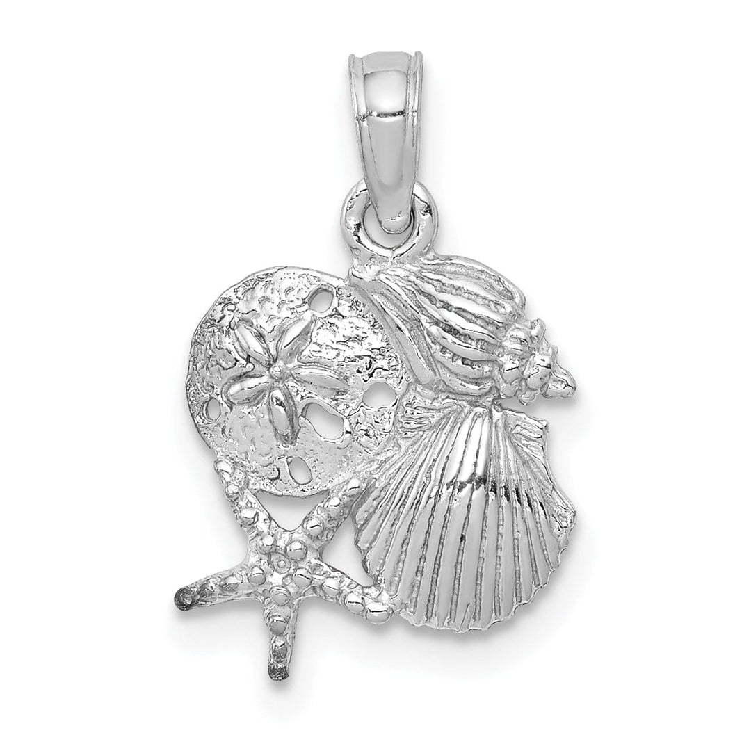Lovely Rita's Pendants & Charms 14k White Gold Soild Textured Polished Finish Mini Size Four Shell Cluster Charm Pendant