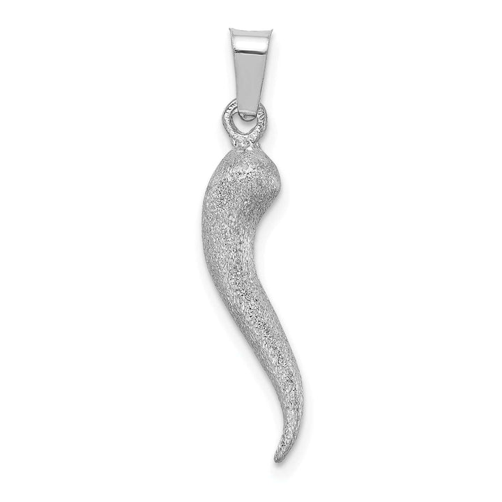 Lovely Rita's Pendants & Charms 14K White Gold Solid Brushed Finish 3-Dimensional Italian Horn Charm Pendant