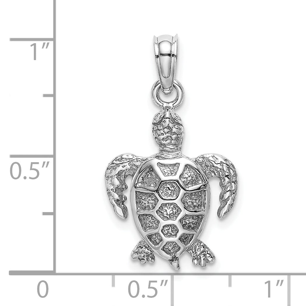 Lovely Rita's Pendants & Charms 14K White Gold Solid Casted Textured Polished Finish Sea Turtle Charm Pendant