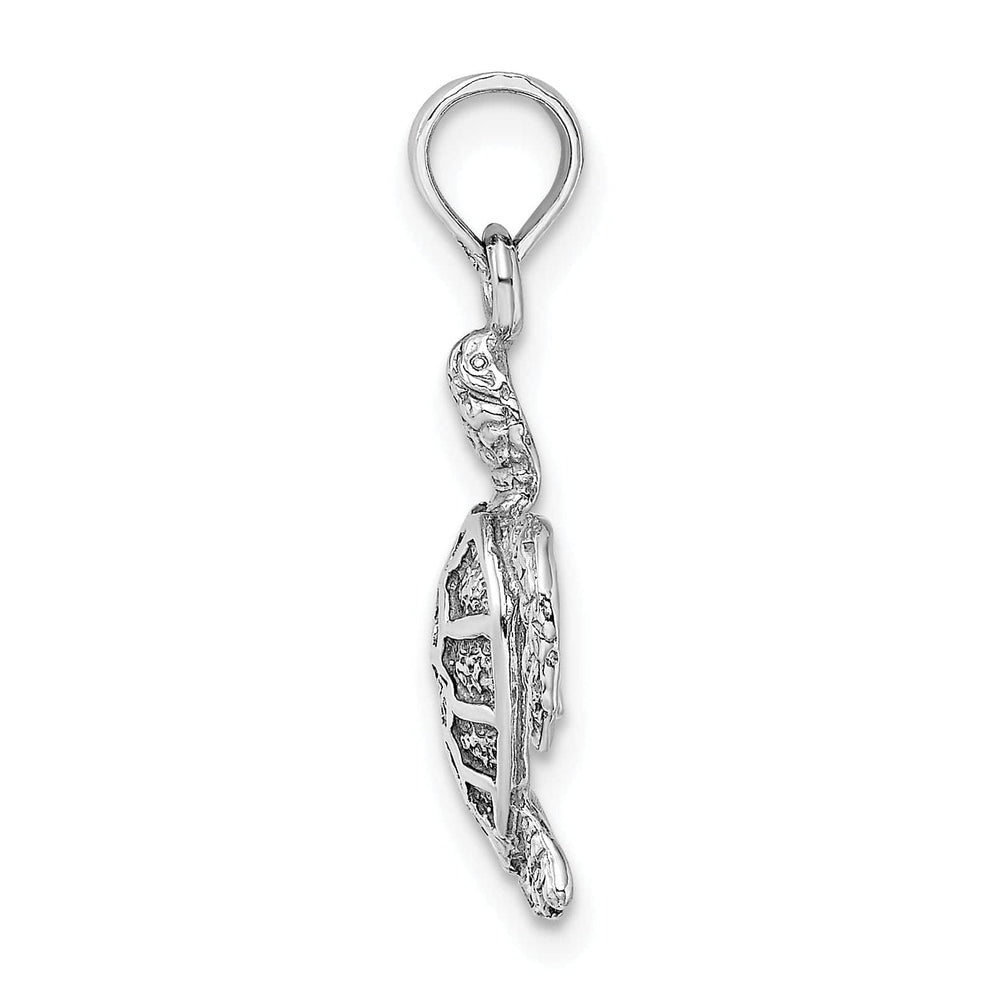Lovely Rita's Pendants & Charms 14K White Gold Solid Casted Textured Polished Finish Sea Turtle Charm Pendant