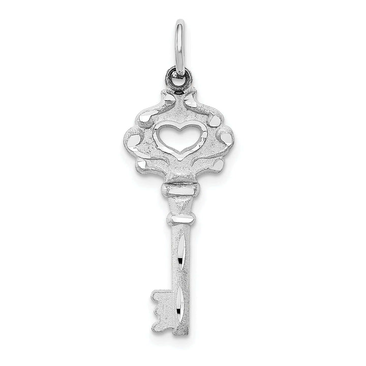 Lovely Rita's Pendants & Charms 14k White Gold Solid Key with Heart Cut Out Design Charm Pendant