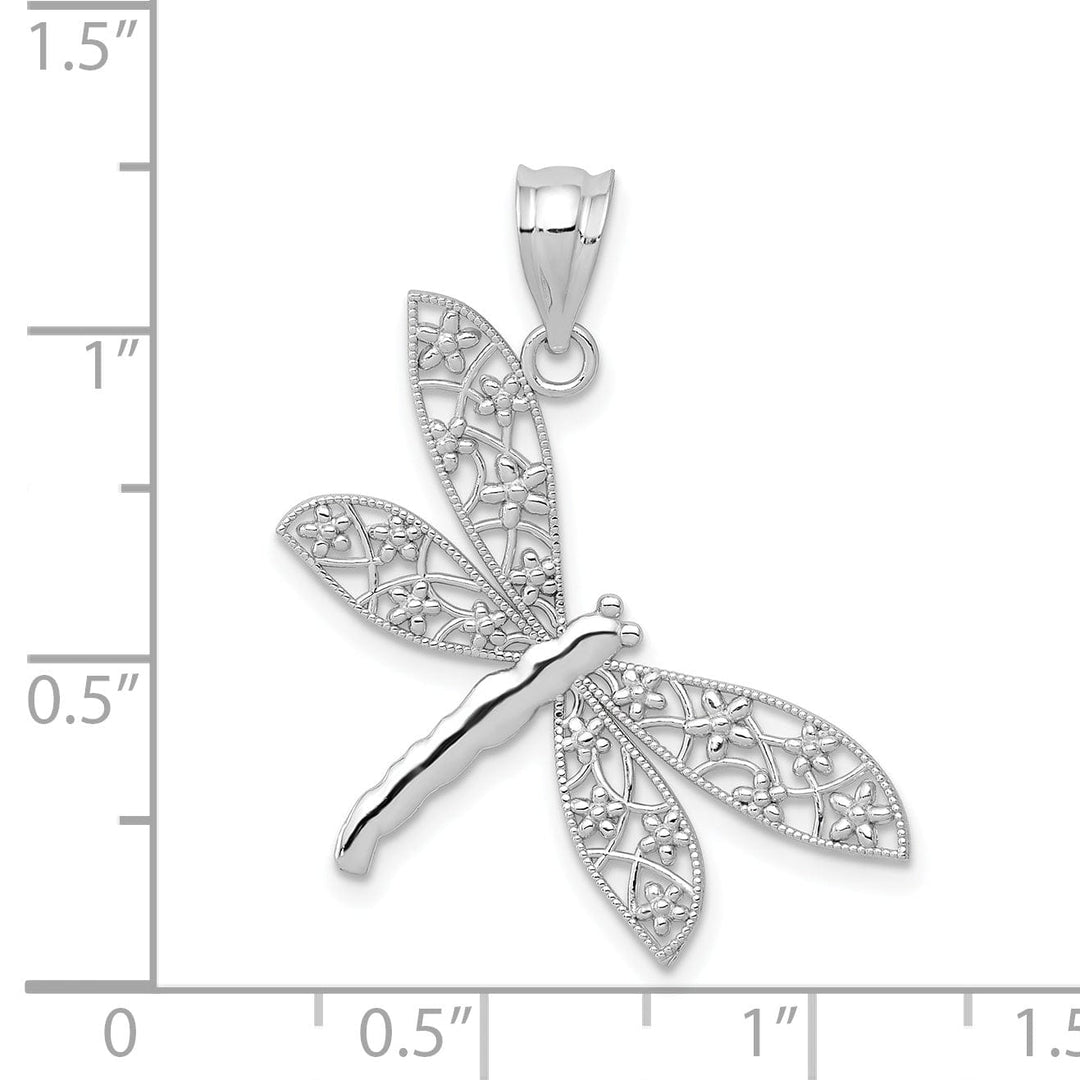 Lovely Rita's Pendants & Charms 14k White Gold Solid Open Back Solid Polished Diamond Cut Finish Flower Wing Dragonfly Design Charm Pendant