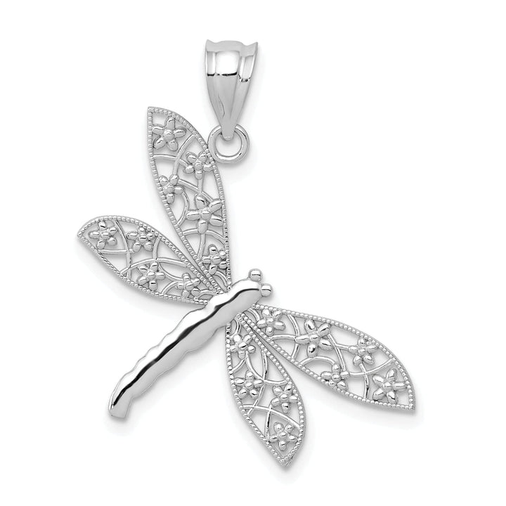 Lovely Rita's Pendants & Charms 14k White Gold Solid Open Back Solid Polished Diamond Cut Finish Flower Wing Dragonfly Design Charm Pendant