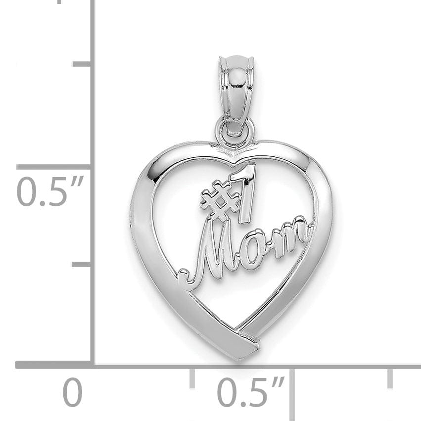 Lovely Rita's Pendants & Charms 14K White Gold Solid Polished Finish #1 MOM with in Heart Design Charm Pendant
