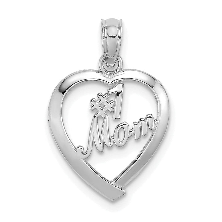 Lovely Rita's Pendants & Charms 14K White Gold Solid Polished Finish #1 MOM with in Heart Design Charm Pendant