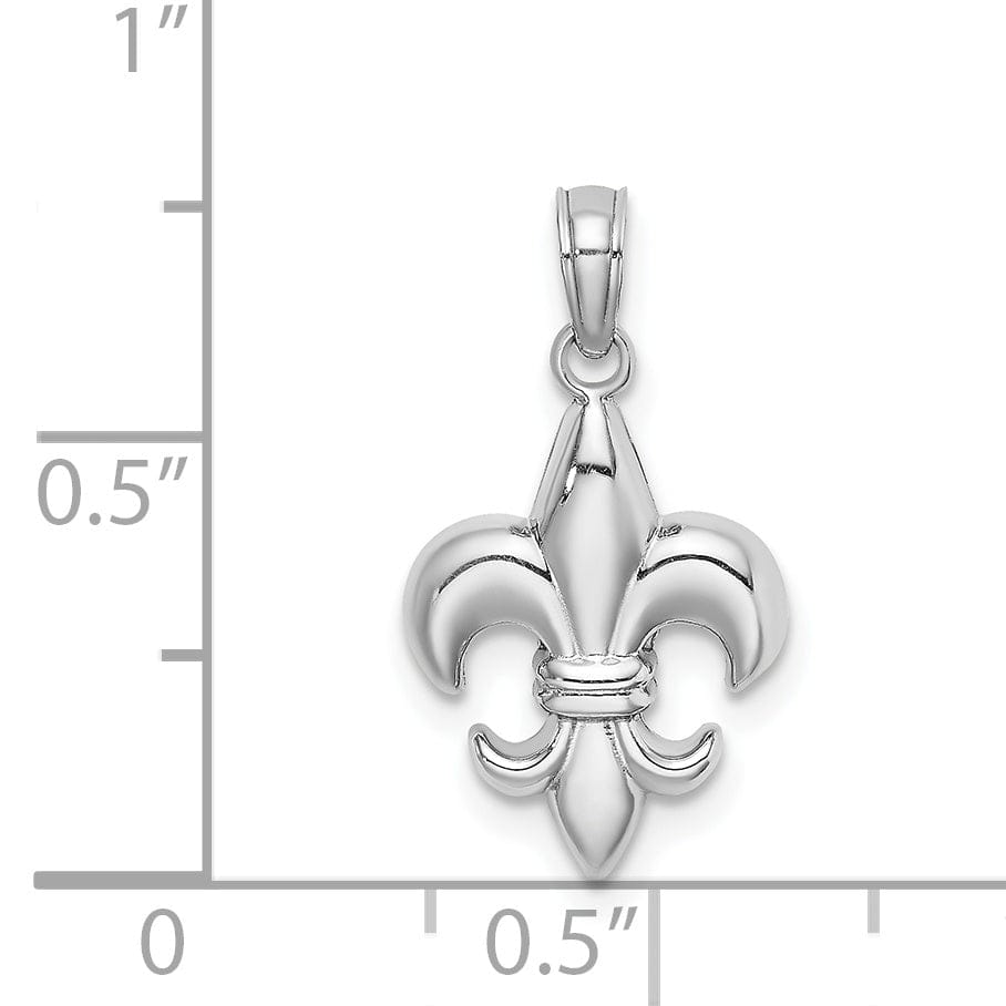Lovely Rita's Pendants & Charms 14k White Gold Solid Polished Finish Concave Shape Small Size Fleur-De-Lis Design Charm Pendant