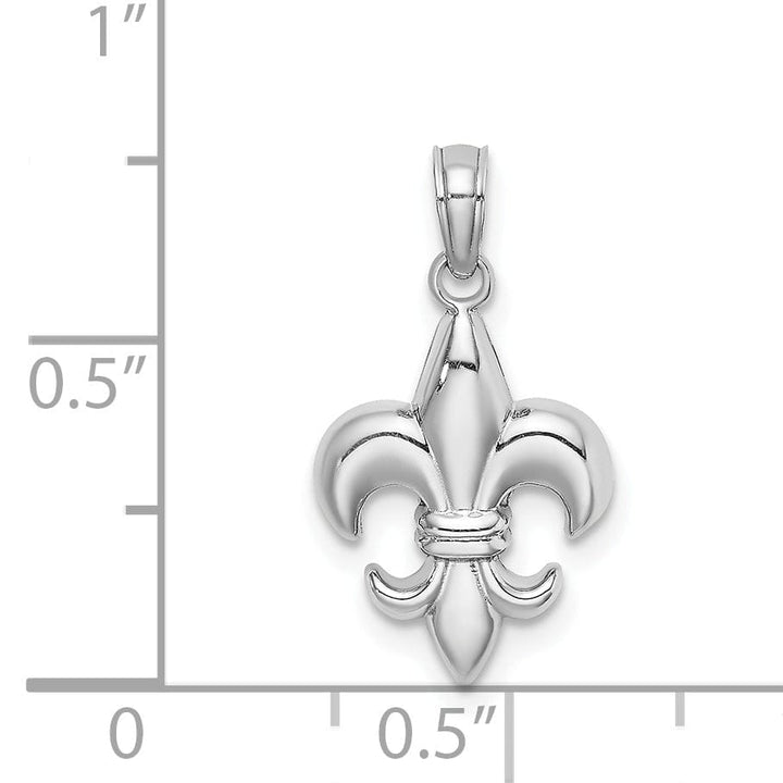 Lovely Rita's Pendants & Charms 14k White Gold Solid Polished Finish Concave Shape Small Size Fleur-De-Lis Design Charm Pendant