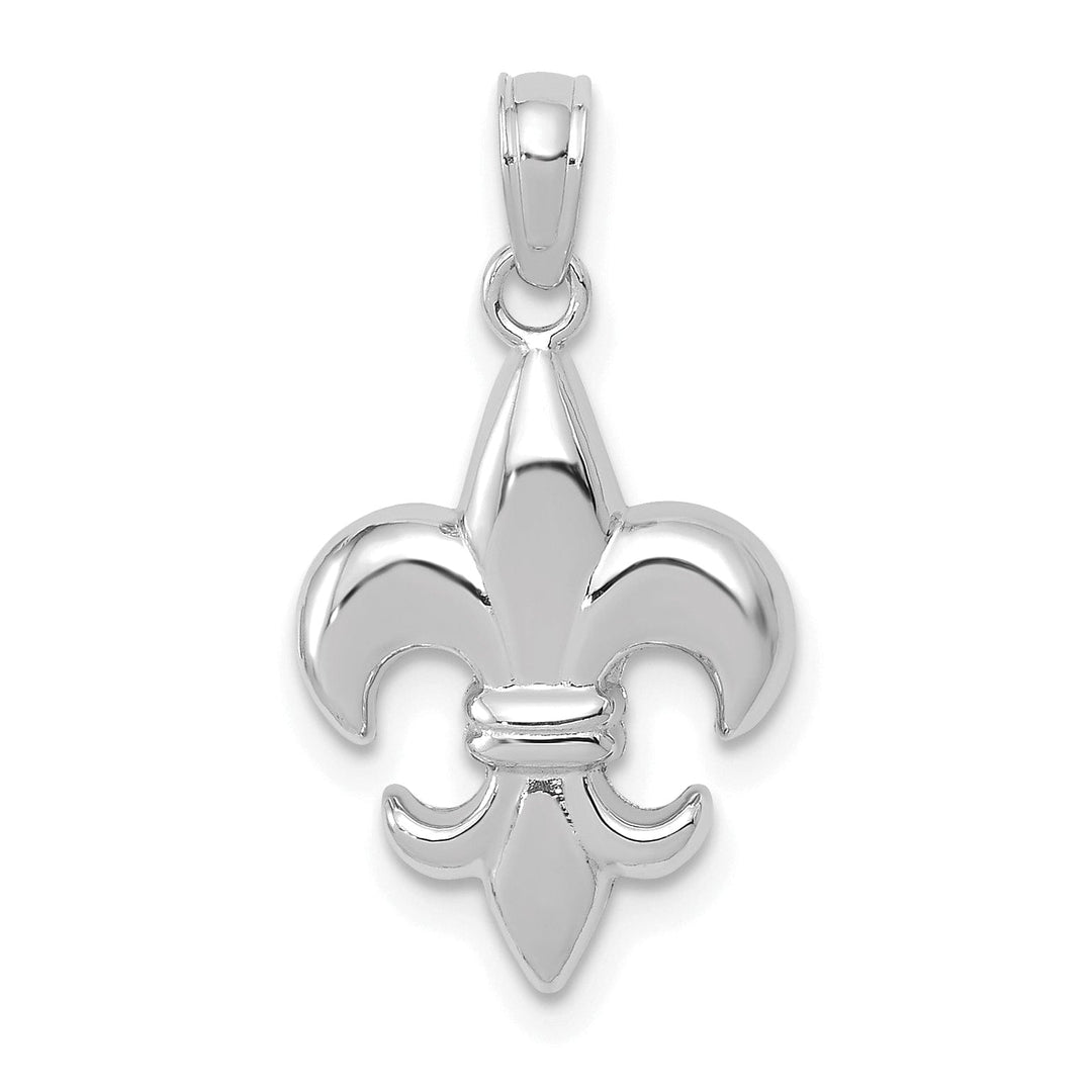 Lovely Rita's Pendants & Charms 14k White Gold Solid Polished Finish Concave Shape Small Size Fleur-De-Lis Design Charm Pendant