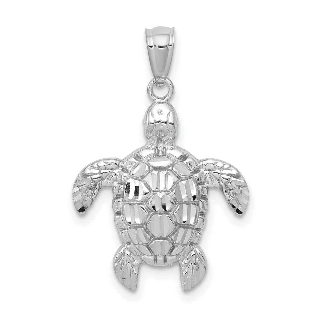 Lovely Rita's Pendants & Charms 14k White Gold Solid Polished Finish Diamond-cut Men's Sea Turtle Charm Pendant